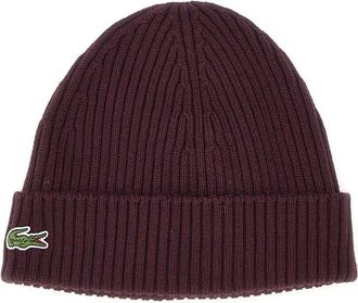 Lacoste Geribbelde muts van geborstelde wol - Heren - Accessoires - Bruin - Maat: ONE Size Wol