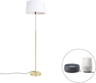 QAZQA Qazqa - Smart Floor Lamp Gold with Linen Lampshade White 45 cm Incl. Wifi A60 - Parte