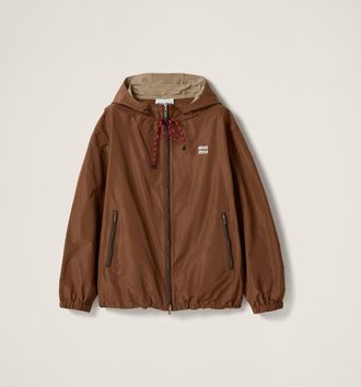 Miu Miu Technical Fabric Hoodie Jacket, Woman, Cocoa Brown, Size 36