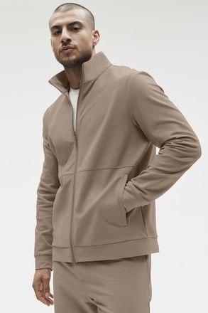 Alo | Conquer Max Mock Neck Full Zip Sweatshirt in Gravel Beige, Size: Medium