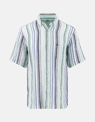 Fynch-Hatton Mens Colourful Stripes Linen Button Down Short Sleeved Shirt Mint - Green - Size: 40/Regular