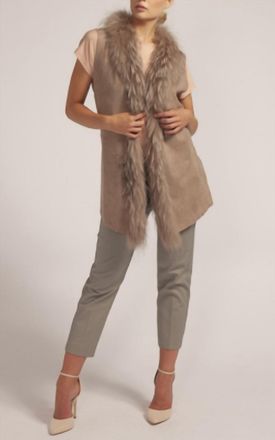 JayLey Faux Suede And Fox Fur Gilet In Mocha
