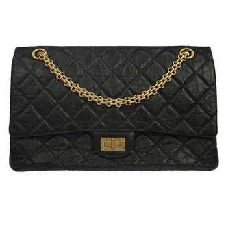 Chanel Reissue 2.55 Flap Quilted Aged Calfskin Black Calfskin Handbag (Pre-Owned)