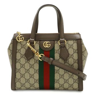 Gucci Ophidia Beige Green Red Color Gg Supreme Leather Handbag Shoulder Bag Tote Bag (Pre-Owned)