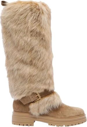 Gianvito Rossi Stijlvolle zwarte leren enkellaarzen - Dames - Winterlaarzen - Beige - 38 1/2 EU - Schoenen