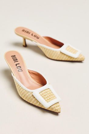 Bibi Lou Woven Raffia Mule Kitten Heels
