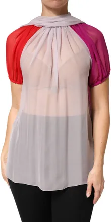Dolce & Gabbana Womens Multicolor Short Sleeves Silk Blouse Top