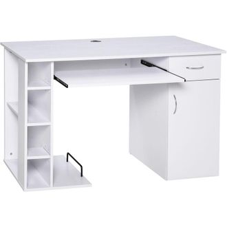 HOMCOM Scrivania per pc Ergonomica con Mensole Piano Tastiera Estraibile Bianca - Homcom