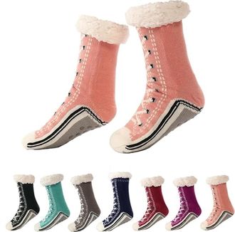 Generic Ultra-thick Cashmere Slipper Home Socks, Non Slip Fluffy Comfy Warm Winter Slipper Socks, Shimmery Christmas Socks(Pink)