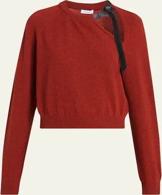 Ferragamo Leather-Strap Cutout Cashmere Sweater