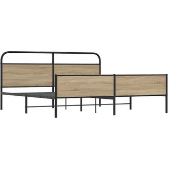 vidaXL Vidaxl - Estructura De Cama Sin Colch&oacute;n Metal Roble Ahumado 150x200 Cm