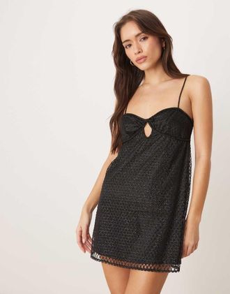 For Love & Lemons Vestito sottoveste aperto sul retro nero decorato con strass