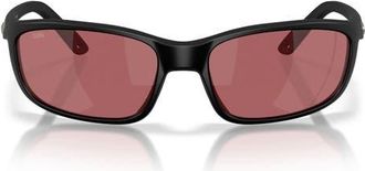 Costa Brine II 59mm Polarized Rectangular Sunglasses in Matte Black /Rose 580G at Nordstrom