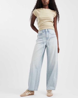 Vero Moda Zelda jeans barrel leg a vita alta con dettaglio cuciture in denim azzurro-Blu