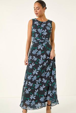 Roman Floral Ruched Waist Maxi Dress