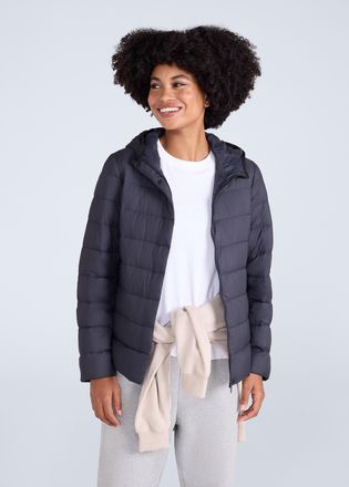 Mountain Warehouse Womens Lightweight Down Jacket Packable Water Resistant Hooded Winter Coat Black Polyamide - Size UK 6-8 (Womens)