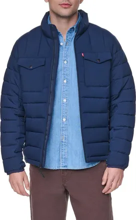 Levi's Stand Collar Puffer Jacket in Navy at Nordstrom, Size Xx-Large
