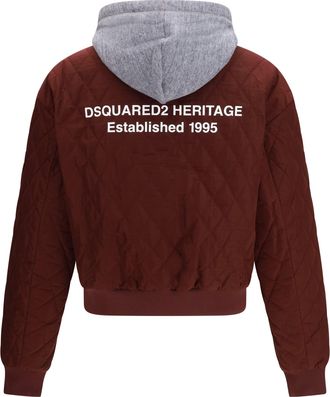 Dsquared2 Mens Quilted Hooded Bomber Jacket Bordeaux Fabric