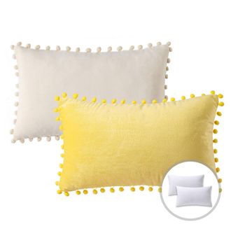 OEM Juego De Almohadas Decorativas Navide&ntilde;as Phantoscope, Funda De Almohada De Terciopelo Con Pompones Y Relleno, 30 X 50 Cm, Amarillo Y Blanco Roto, Paqu