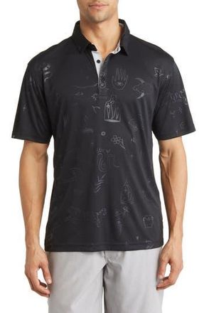 Swannies Brock Doodle Print Piqu&eacute; Performance Golf Polo in Black-Fog at Nordstrom Rack, Size Small