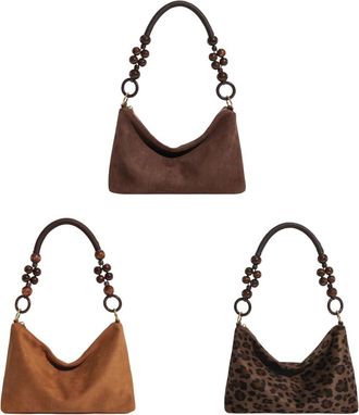 Generic Kexpery Womens faux suede handbag with beaded handles, small elegant travel bag for shopping and going out