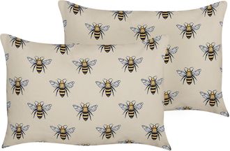 Beliani Conjunto De 2 Cojines De Jard&iacute;n Almohada De Exterior 40 X 60 Cm Poli&eacute;ster Motivo Abejas Beige Canneto