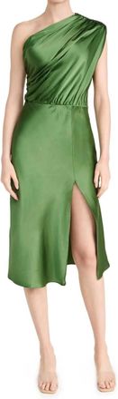 Amanda Uprichard Dupree Silk One Shoulder Midi Dress In Green