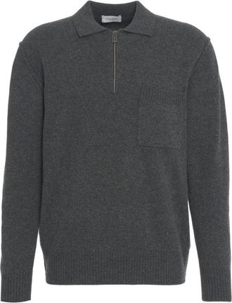 Paolo Pecora Dark Grey T-Neck Knitwear With Classic Polo Collar