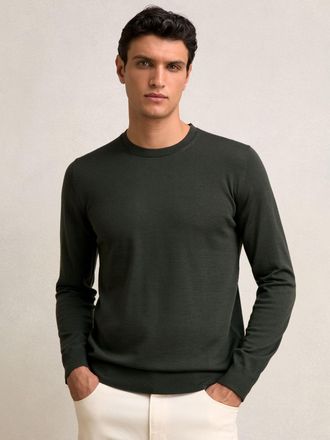 Reiss Dark Military Green Merino Wool Crew Neck Jumper, Xxl