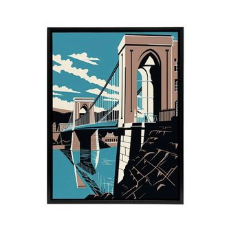 Artery8 Clifton Suspension Bridge Modern Framed Canvas Wall Art Print in Blue | Size: W24 x H32