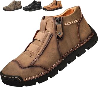 Generic Matufit Shoes for Men, Mens Orthopedic Waterproof Leather Non-slip Walking Shoes with Side Zip Slip-On Casual Loafers Flats (Khaki,8.5)