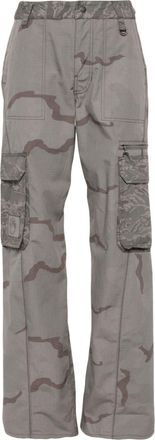 Marine Serre Regenerated wide-leg cargo trousers - women - Cotton/Polyester/Viscose/Cotton - 34 - Grey