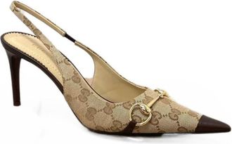 Gucci Beige Logo Horsebit Pumps