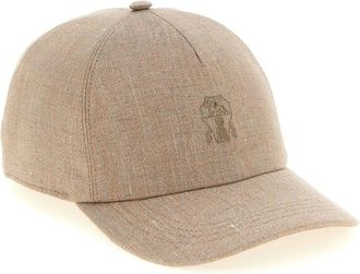 Brunello Cucinelli Brunello Cucinelli, Caps, female, Beige, Size: L Sparkling linen twill baseball cap with logo