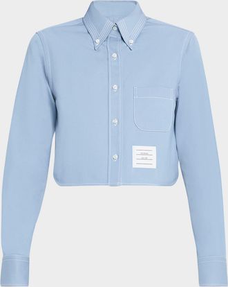 Thom Browne Long-Sleeve Denim Crop Button-Down Shirt
