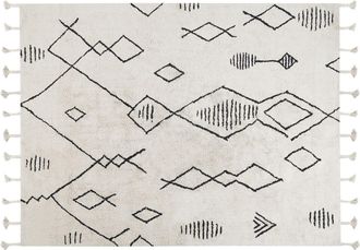 Beliani Alfombra De Algod&oacute;n Blanco Crema Negro 160 X 230 Cm Geom&eacute;trico Oriental Kebir