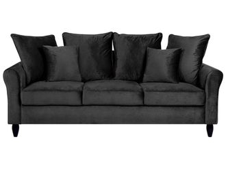 Beliani Divano In Velluto Nero A 3 Posti Con Cuscini Decorativi Stile Moderno Bornholm