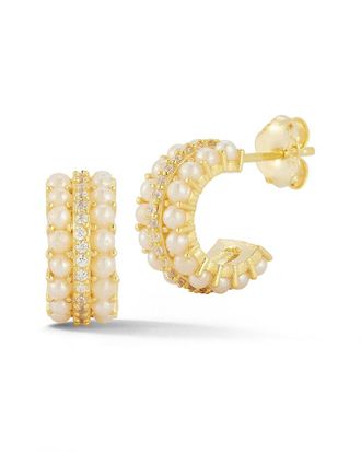 Sphera Milano 14K Over Silver 2Mmmm Pearl Cz Small Huggie Hoops