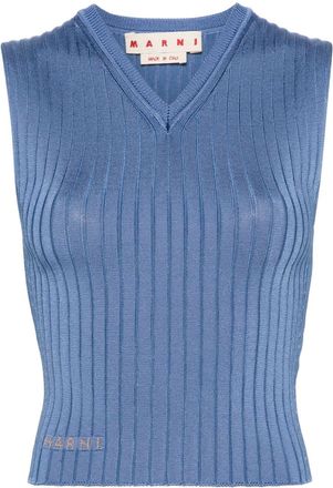 Marni V-neck ribbed knit top - women - Spandex/Elastane/Viscose/Polyamide - 40 - Blue