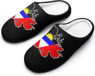 Generic Flag of Barbuda Map Mens Soft Cotton Slippers with Memory Foam Anti-skid House Shoes for Travel Indoor Outdoor