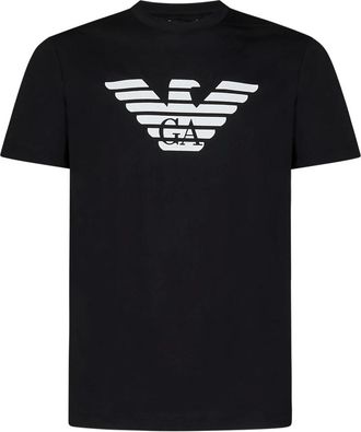Emporio Armani Tops, Heren, Zwart, S, Katoen, Zwarte T-shirts en Polos met Eagle Logo