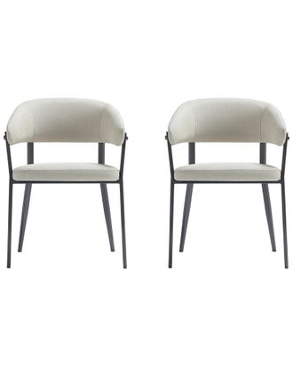 Manhattan Comfort Set Of 2 Belle Textured Leatherette Dining Chairs With Metal Legs