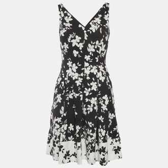 Ralph Lauren Lauren Ralph Lauren Black Floral Print Crepe Sleeveless Mini Dress