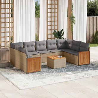 vidaXL Juego De Sof&aacute;s Jard&iacute;n Con Cojines Beige 10 Pzas Rat&aacute;n Sint&eacute;tico Vidaxl
