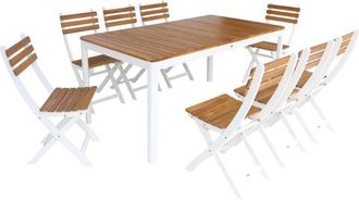 Sweeek 8-seater wooden garden table with rounded corners, Calena + Senora, White, 160x90x75 cm