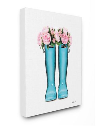 Stupell Industries Cyan Boots Pink Flowers Watercolor