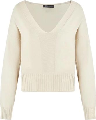 A|X Armani Exchange Truien & Vesten, Dames, Beige, M, Organische Gebreide V-Hals Trui