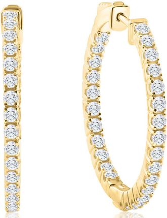 Pompeii3 1 1/2 ct Diamond Inside Outside Hoops Vault Lock 1 Tall 14k Yellow Gold