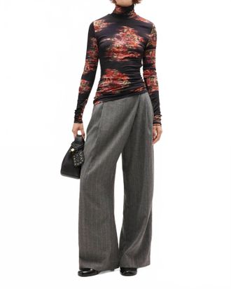 Ganni Floral Printed Jersey Turtleneck In Black