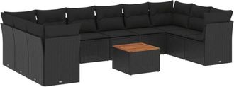 vidaXL Set De Sof&aacute;s De Jard&iacute;n 11 Pzas Y Cojines Rat&aacute;n Sint&eacute;tico Negro Vidaxl